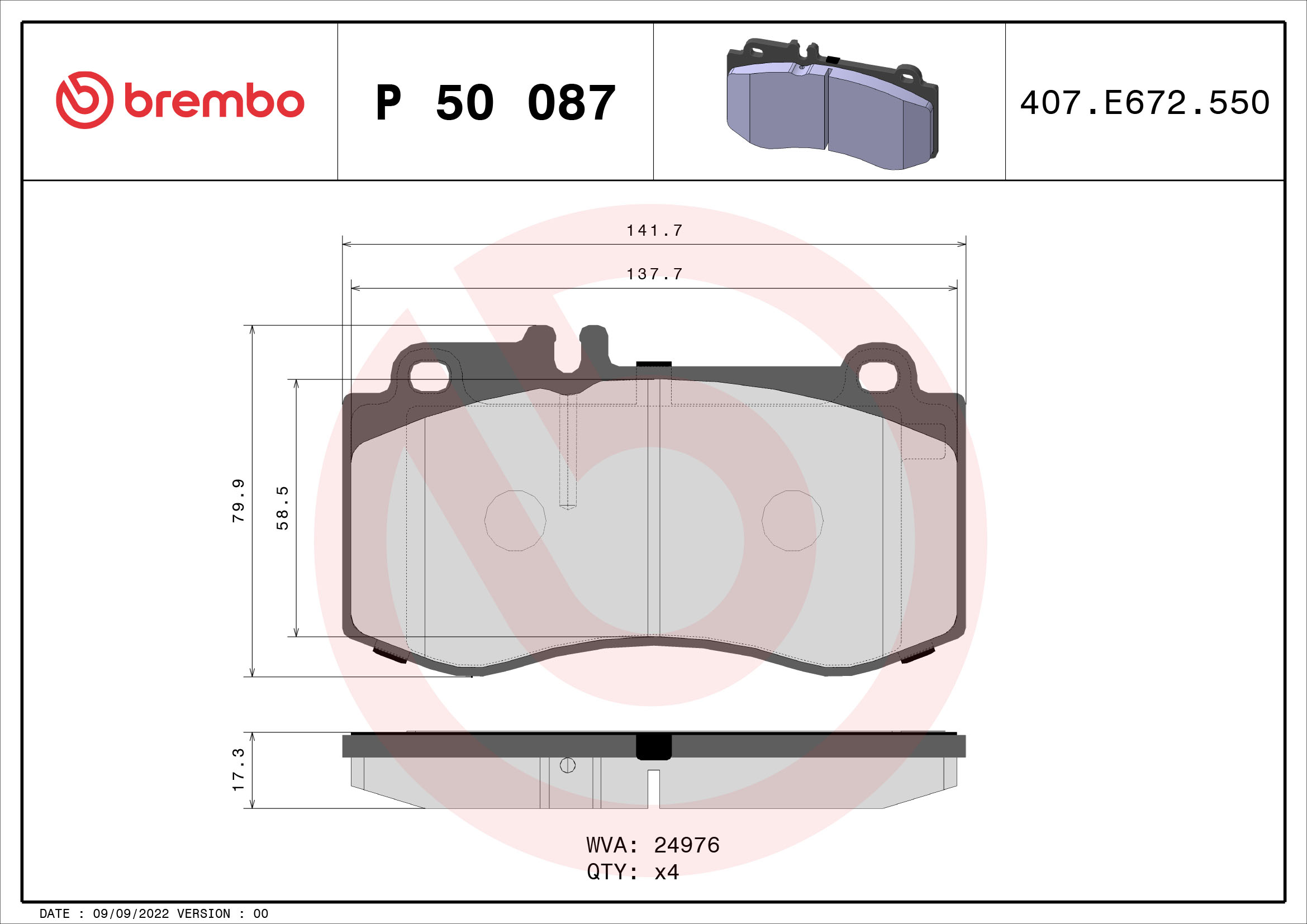 A.B.S. P 50 087 BREMBO Bremsbelagsatz, Scheibenbremse